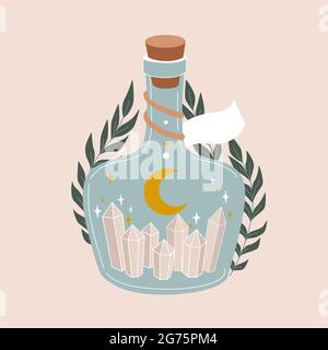 Bouteille Magic. Potion vintage. Sorcellerie. Illustration vectorielle plate dans des couleurs pastel. Illustration de Vecteur