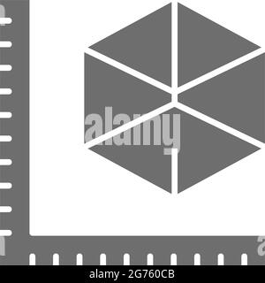 Tailles de produits de modèle 3 dimensions, icône grise de modélisation 3D. Illustration de Vecteur