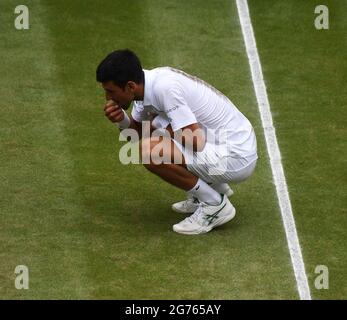 Londres, GBR. 11 juillet 2021. Championnat de Wimbledon de Londres Day13 11/07/2021 Novak Djokovic (SRB) en demi-match contre Matteo Berrettini (ITA) crédit: Roger Parker/Alay Live News Banque D'Images