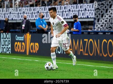 10 juillet 2021 : Hiving Lozano (22), un joueur du Mexique qui a participé à un match de la coupe d'or de la CONCACAF entre le Mexique et Trinité-et-Tobago au STADE AT&T d'Arlington, au Texas, au Mexique et à Trinité-et-Tobago, a associé 0-0 Albert Pena/CSM Banque D'Images