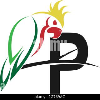 Lettre P avec icône représentant un perroquet logo design illustration vectorielle Illustration de Vecteur