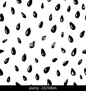 Graines de sésame. Motif vectoriel sans couture. Jeu noir simple sur fond blanc. Nourriture biologique, granule de chia, huile bio, épices naturelles. Illustration dessinée à la main Illustration de Vecteur