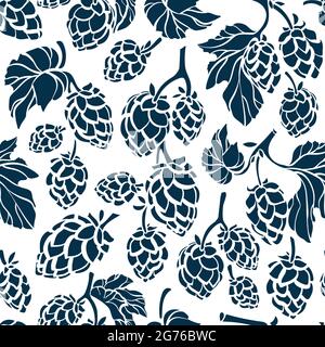 Motif HOP sans coutures. Branche verte vectorisée, silhouette de feuille sur fond blanc. Bière naturelle de malt biologique. Impression simple. Illustrati botanique Illustration de Vecteur