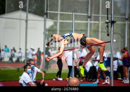 VALLORTIGARA Elena saut en hauteur lors de la rencontre Athlétique 2021 de Sotteville-lès-Rouen, circuit Pro Athlé le 11 juillet 2021 au stade Jean Adret à Sotteville-lès-Rouen, France - photo Ludovic Barbier / DPPI Banque D'Images