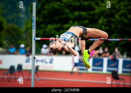 VALLORTIGARA Elena, saut en hauteur lors de la rencontre Athlétique 2021 de Sotteville-lès-Rouen, circuit Pro Athlé le 11 juillet 2021 au stade Jean Adret à Sotteville-lès-Rouen, France - photo Ludovic Barbier / DPPI Banque D'Images