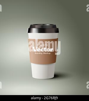 Une tasse à café en carton à emporter réaliste avec couvercle en plastique. Modèle de marketing pour boissons chaudes contemporain illustration vectorielle Illustration de Vecteur
