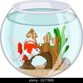 Dessin animé de poissons rouges nageant dans un bol à poissons Illustration de Vecteur