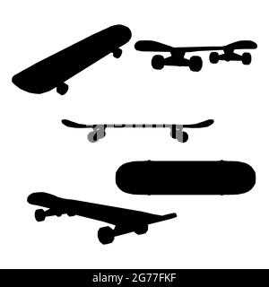 Ensemble avec silhouettes de skateboard dans différentes positions isolées sur fond blanc. Illustration vectorielle. Illustration de Vecteur