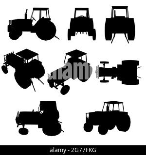 Ensemble avec silhouettes d'un tracteur dans différentes positions isolées sur un fond blanc. Illustration vectorielle. Illustration de Vecteur