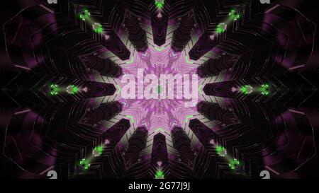 Rendu 3D d'un tunnel mystérieux sombre aux bords nets et à la fin d'une lumière rose vif Banque D'Images