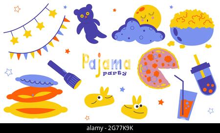 Clipart pour une invitation à une fête de pyjama. Jeu d'illustrations. Collection loisir et détente isolée sur fond blanc Illustration de Vecteur