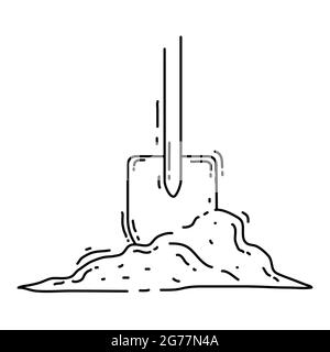 Icône de pelle agricole. Jeu d'icônes dessinées à la main, contour noir, icône en forme de doodle, icône en forme de vecteur. Illustration de Vecteur
