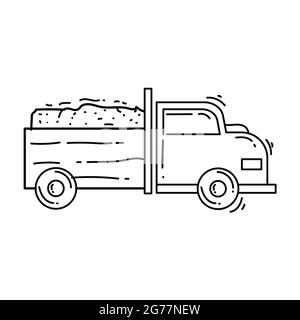 Icône de voiture agricole. Jeu d'icônes dessinées à la main, contour noir, icône en forme de doodle, icône en forme de vecteur. Illustration de Vecteur