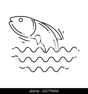 Icône de poisson agricole. Jeu d'icônes dessinées à la main, contour noir, icône en forme de doodle, icône en forme de vecteur. Illustration de Vecteur