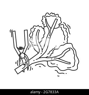 Icône élagage de jardinage. Icône dessinée à la main, contour noir, icône en forme de coolé, dessin d'icône en forme de vecteur. Illustration de Vecteur