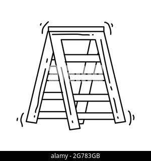 Icône d'escalier d'échelle de jardinage. Icône dessinée à la main, contour noir, icône en forme de doodle, dessin d'icône en forme de vecteur. Illustration de Vecteur