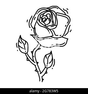 Icône de rose de jardinage. Icône dessinée à la main, contour noir, icône de doodle, dessin d'icône de vecteur. Illustration de Vecteur