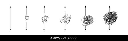 Jeu de trajectoires de ligne simple et complexe. Nœud de la ligne de gribouillage, de la forme compliquée à la forme simple Illustration de Vecteur