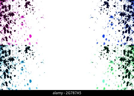 Peinture colorée à l'aquarelle explosive, isolée sur blanc. Noir, rose, bleu, vert fluo couleurs spray taches cadre cadre abstrait arrière-plan, ve Illustration de Vecteur