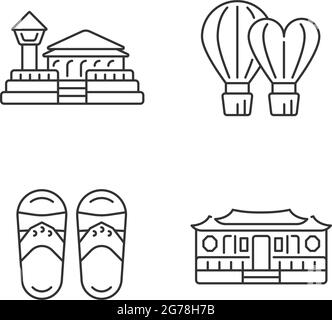 Jeu d'icônes linéaires taïwanaises nationales Illustration de Vecteur