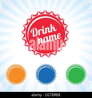 Design vectoriel de capsules de bouteille colorées pour les jus, l'eau, le cola et les boissons gazeuses. Icône de couleur de couvercle de bouteille. Couvercle de boisson. Temp. Graphique abstrait isolé Illustration de Vecteur