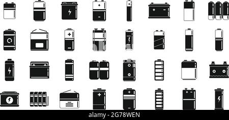 Les icônes de batterie au lithium définissent un vecteur simple. Recharge Alakaline. Cellule d'électricité Illustration de Vecteur