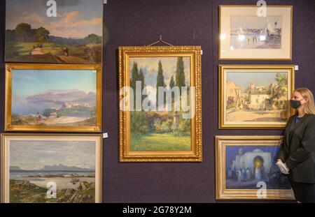 Bonhams, Londres, Royaume-Uni. 12 juillet 2021. Aperçu des soldes Bonhams British & European Art. Une variété d'œuvres du XVIIIe-XXe siècle offertes à la vente le 14 juillet 2021. Crédit : Malcolm Park/Alay Live News Banque D'Images