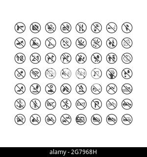 Ensemble de panneaux d'interdiction. Panneaux interdits sans nourriture, sans appareil photo, pas de parking et etc. Illustration de Vecteur