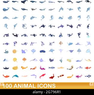 100 icônes d'animaux fixés. Cartoon illustration de 100 icônes animales vector set isolé sur fond blanc Illustration de Vecteur