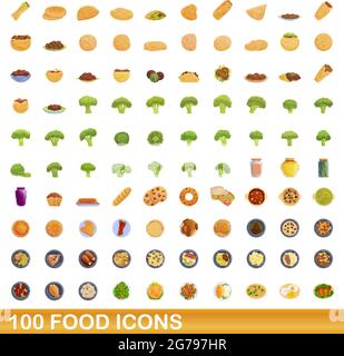 100 food icons set. Cartoon illustration de 100 icônes alimentaire vector set isolé sur fond blanc Illustration de Vecteur