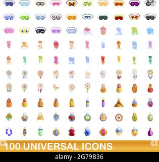 100 icônes universelles set. Cartoon illustration de 100 icônes universelles vector set isolé sur fond blanc Illustration de Vecteur