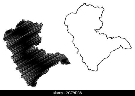 District de Gutersloh (République fédérale d'Allemagne, État de Rhénanie-du-Nord-Westphalie, région de NRW, région de Detmold) carte illustration vectorielle, scribble sketch Guters Illustration de Vecteur