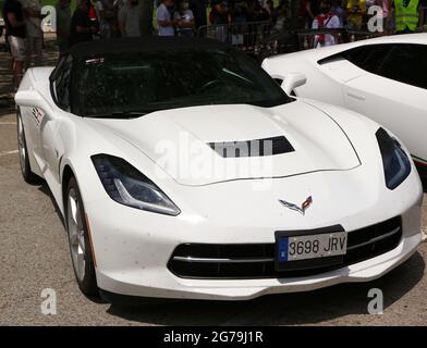 Vue de face d'une voiture de Chevrolet Corvette C7 Stingray garée lors d'un événement public de la journée Supercar Sardinero Santander Cantabria Espagne le 2021 juin Banque D'Images