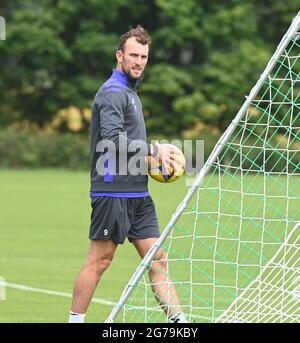 Tranent, Ormiston, East Lothian.Scotland. Royaume-Uni .12 juillet 21 Christian DoidgeHibernian Training session for the friendly Match vs Arsenal Credit: eric mccowat/Alay Live News Banque D'Images