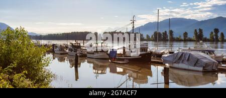 Bateaux garés à un quai dans la rivière Banque D'Images