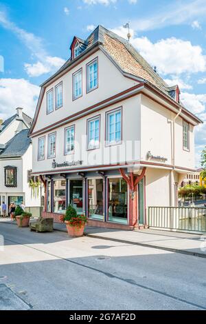 1495, Pont du Vieux Nahe, Bad Kreuznach, pont, maisons de pont, Pont Saint patron, Croix du Christ, protection des monuments, maisons, Johannes von Nepomuk, KH, ville de quartier, Mannheimerstrasse, Mühlenteich, Nahe, affluent, côté amont, porphyre, grès, pont en pierre, Wörthinsel Banque D'Images