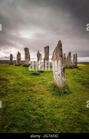 Une image HDR de l'été 3 de l'ancien Callinish, Calanais, cercle de pierres debout sur l'île de Lewis, Hébrides extérieures, Écosse. 23 juin 2021 Banque D'Images