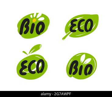 Icône de produit bio. Emblèmes, autocollants et logo en feuilles bio éco Illustration de Vecteur