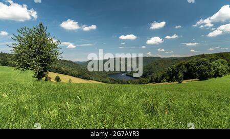 Vue sur le Rursee en été, Schöne Aussicht Simmerath, Allemagne Banque D'Images