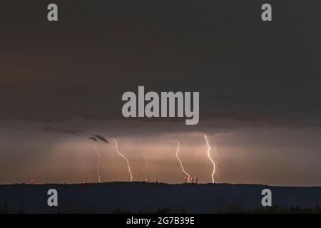 Orage avec foudre en Thuringe. Banque D'Images