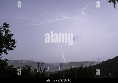 Orage avec foudre en Thuringe. Banque D'Images