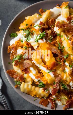 Bacon maison Cheddar Ranch, frites chargées prêtes à manger Banque D'Images