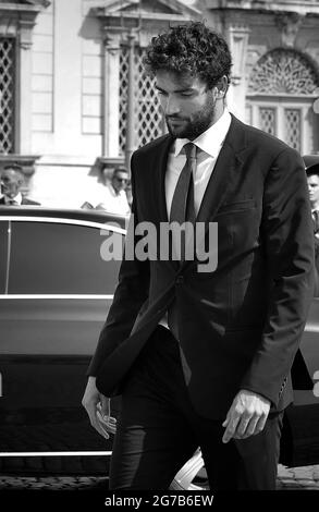 Rome, Italie. 12 juillet 2021. Le joueur de tennis italien et le finaliste de Wimbledon en 2021, Matteo Berrettini, arrivent pour assister à une cérémonie avec les joueurs de l'équipe nationale de football italien, au palais présidentiel de Quirinale à Rome le 12 juillet 2021 crédit: dpa/Alay Live News Banque D'Images