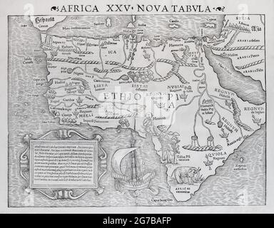 Afrique, première carte imprimée de tout le continent africain, coupée en bois par Sebastian Muenster de la Cosmographia Universalis, Bâle 1550, Suisse Banque D'Images