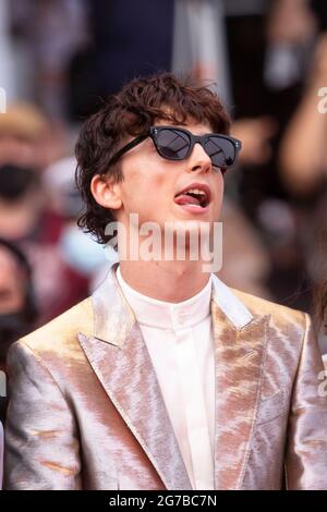 Timothée Chalamet participe à la première de 'The Fench Dispatch' lors du 74e Festival annuel du film de Cannes, le 12 juillet 2021. Banque D'Images