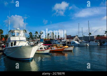 Port de plaisance dans le centre-ville d'Oranjestad, capitale d'Aruba, îles ABC, antilles néerlandaises, Caraïbes Banque D'Images