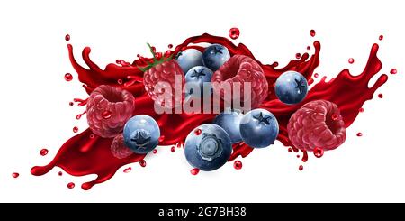 Jus de fruits avec bleuets et framboises. Banque D'Images