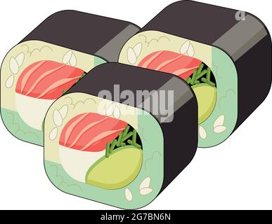 Rouleaux de poisson réalistes, plat national japonais - illustration vectorielle Illustration de Vecteur