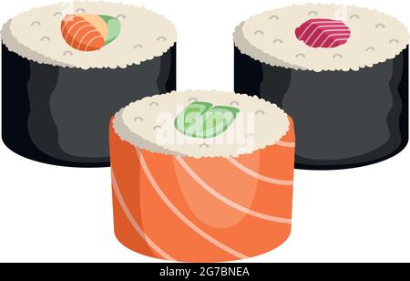 Rouleaux de poisson réalistes, plat national japonais - illustration vectorielle Illustration de Vecteur
