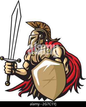 Logo Spartan Warrior Vector Mascot Illustration de Vecteur